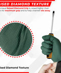 Badass Industrial Two Ply Nitrile Gloves, 8.5 Mil Thick With Raised Diamond Grip, showing texture and grip for safety.