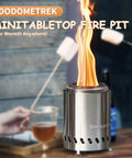 Tabletop Fire Pit Mini Portable Outdoor Smokeless Firepit Stainless Steel 5.5 Inch in use with marshmallows roasting