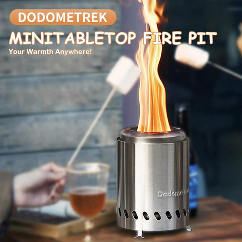 Tabletop Fire Pit Mini Portable Outdoor Smokeless Firepit Stainless Steel 5.5 Inch in use with marshmallows roasting