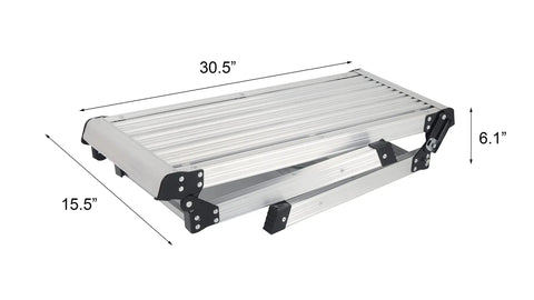 Heavy Duty Aluminum Work Platform Ladder, Foldable 30 x 12 x 20 Inch Platform, 330 Lb Capacity, shown folded with dimensions