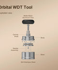 Ultimate Espresso Tamper Set For 58.4Mm Portafilters With Self Leveling Weight Orbital Wdt Tool And Gravity Distributor Pro Barista Gear, exploded view of the WDT tool.