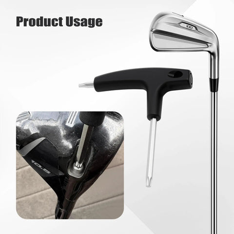 Dual Bit Golf Torque Wrench With T20 And T25 Heads, Universal Shaft Adapter, shown adjusting a golf club driver shaft