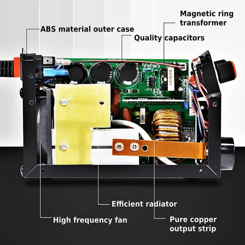 Interior view of 110V Mini Arc Welder 200A MMA Welding Machine with IGBT Digital LCD Display highlighting components
