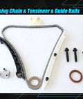 Workhorse Timing Chain Kit With Heavy Duty Sprocket Gears includes chain, tensioner, guide rails, and screws for L4 1.4L and 1.6L engines.