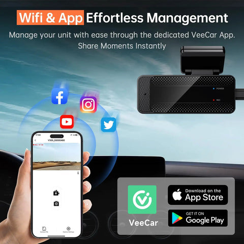 Crystal Clear 1296P Front Dash Cam With WiFi App Night Vision Mini Hidden Car Camera display with mobile app connection