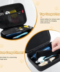 Hard Pet Grooming Tool Case Travel Organizer For Dog And Cat Kits Fits Wahl Clippers Shaver Nail Trimmer Scissors Cords And Accessories With Mesh Pockets And Dividers For Easy On The Go Grooming, open with tools inside, showing compartments and mesh pockets.