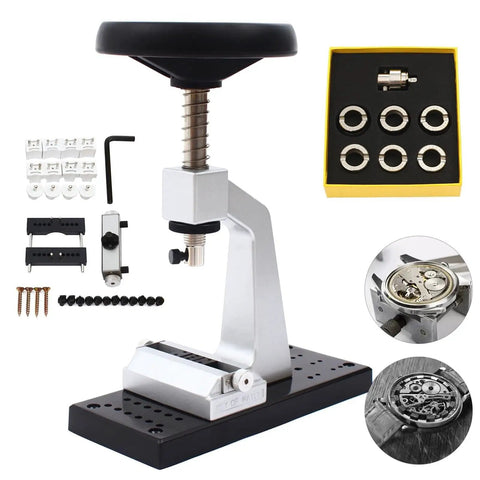 Adjustable Watch Case Back Opener Bench Tool with accessories for opening and closing screw down snap off covers, precision remover