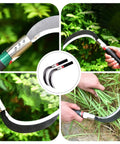 Close-up of Ergonomic Manual Weeder Garden Tool Set Lightweight Manganese Steel Chopping Device for harvesting and weeding.