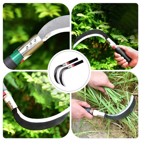 Close-up of Ergonomic Manual Weeder Garden Tool Set Lightweight Manganese Steel Chopping Device for harvesting and weeding.