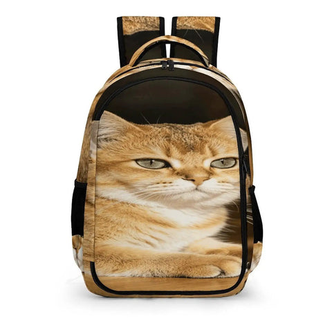 Green Eye Golden Cat Printed Unisex Backpack With Large Capacity, Durable Breathable Polyester, Smooth Zipper, Everyday Carryall