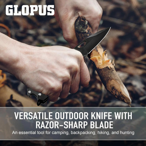Six In One Multitool Carabiner With Pocket Knife And Bottle Opener used for whittling wood during camping.