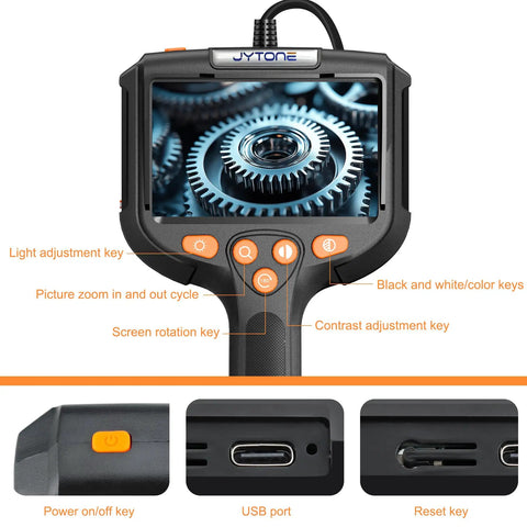 Lighted Borescope With 4.3 Inch HD Display And 5.5mm Waterproof Lens For Cars, Pipes And Tight Spots, 6.6 Feet Cable, 180 Degree Rotatable View, Color Adjust And Zoom For Quick, Easy Inspections, hand-held screen
