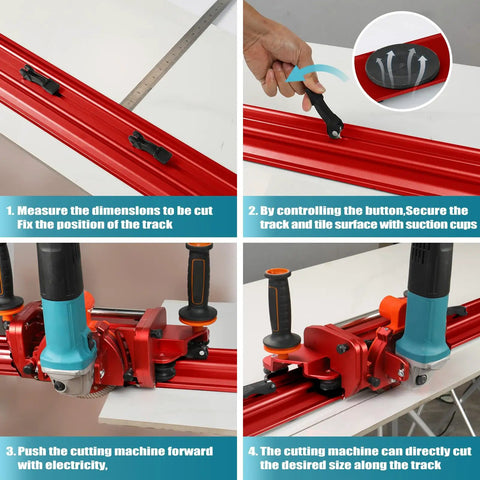 Electric Orbital Angle Grinder Tile Cutter For Large Ceramic Porcelain Tiles Up To 124 Inches, red metal track cutter