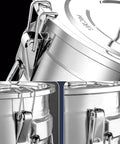 Close-up of sealing clips on Heavyweight 304 Stainless Steel Food Storage Containers With Airtight Lids.