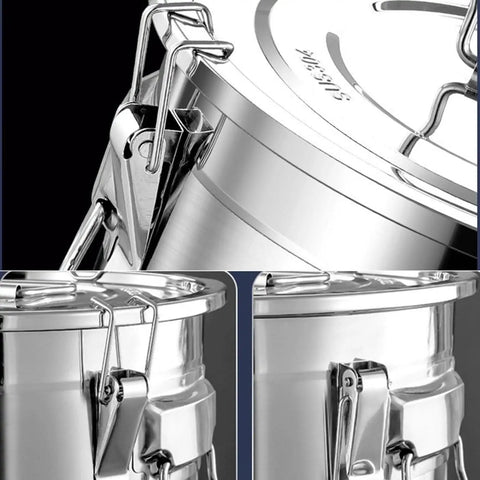 Close-up of sealing clips on Heavyweight 304 Stainless Steel Food Storage Containers With Airtight Lids.