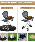 Comparison of grill with and without 43 Inch Fire Pit Mat For Bonfire And Solo Stove, Round Fireproof Waterproof Under Grill Mat.