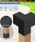 4-Pack 6x6 Inch Wood Pergola Brackets, 3-Way Right Angle Corner Brackets, showing powder coated weatherproof steel material.