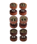 Three Pairs Organic Sono Wood Fake Ear Plugs Cheater Gauges 10Mm Illusion Screw Stud Earrings With Lion Head Tree Of Life Odin Horn Design