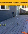 Ace Any Backyard Build With This Slick Deck Spacer And Fastener Alignment Guide on a new deck with consistent quarter inch gaps.