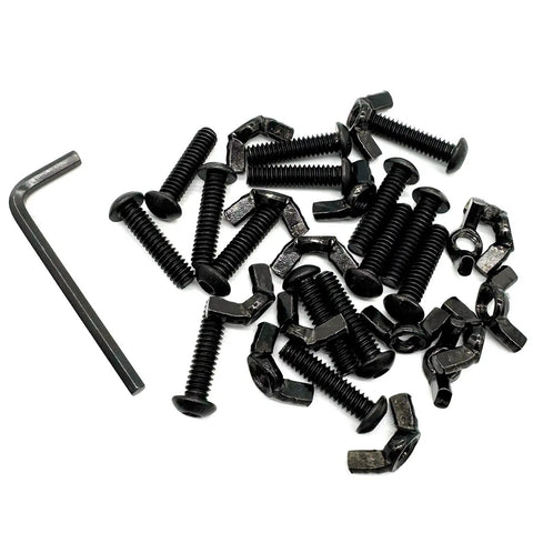 Black One Quarter Twenty Thread Wing Nut And Button Head Socket Cap Screw Kit With Hex Key Includes Fifteen Wing Nuts And Fifteen Screws In A Clear Box Hand Tighten Hardware Fasteners Grab And Go Set