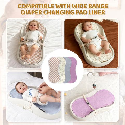Collage of a baby on a 4 Pack Waterproof Changing Pad Liners For Universal Fit With Extra Thick Ultra Soft And Absorbent 2 Sided