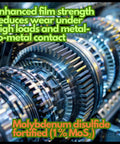 Close-up of metal gears showcasing enhanced film strength and wear reduction for automotive applications.