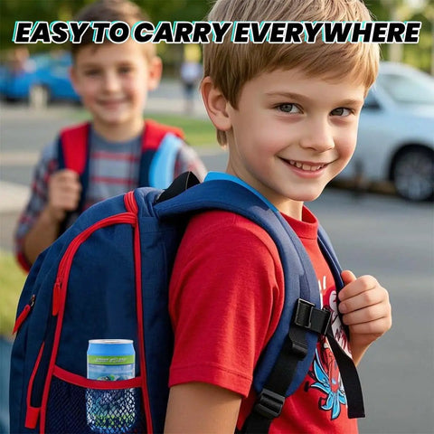 Child carrying a backpack with a Mini Remote Control Boat With 2.4Ghz Remote 360 Degree Rotation Bright LED Lights in pocket