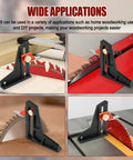 Table Saw Height Gauge For Woodworking 0 To 2 Inches Precision Depth Gauge And Router Height Adjuster Aluminum Alloy Table Saw Accessory With Easy Read Measurements Pro Grade Woodworking Tool, shown in use on various saw blades and tables.