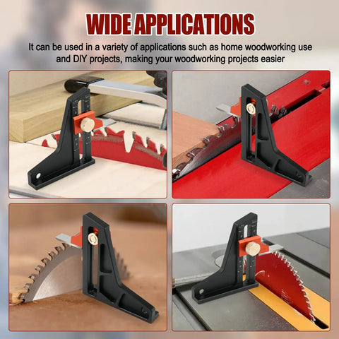 Table Saw Height Gauge For Woodworking 0 To 2 Inches Precision Depth Gauge And Router Height Adjuster Aluminum Alloy Table Saw Accessory With Easy Read Measurements Pro Grade Woodworking Tool, shown in use on various saw blades and tables.