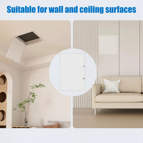 Drop Dead Durable 24X36 Thickened Aluminum Access Panel For Drywall And Ceilings With Super Sturdy 1.3Mm Frame shown on ceiling and wall.