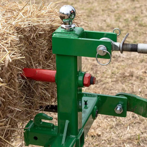 Dual Design Gooseneck Tractor Trailer Hitch With Hay Bale Spear Charcoal Frame Two Inch Receiver Mount And Two Five Sixteenth Inch Gooseneck Ball