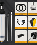 SOWKIPE 200CC fluid extractor pump with two white hoses, manual plunger, front view.