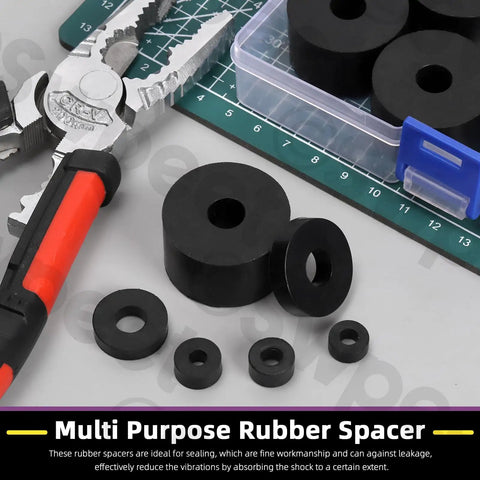 Must Have 50 Piece Round Rubber Spacer Kit in 7 Sizes for Anti Vibration Neoprene Grommets Thick Black Washers for Home and Car Projects