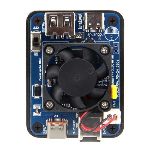 Top view of Dual PD Power Supply Module With Cooling Fan 9 To 24V To 5V 5A Step Down Converter Expansion Board For Raspberry Pi 5 USB C PD Input