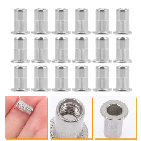 Grab This Heavy Duty Stainless Steel M4 Flat Head Rivet Nuts Knurled Tool Kit For Serious Automotive Repairs, Industrial Fastening And Tough Furniture Builds That Really Rock. M4 stainless steel flat head rivet nuts, 40-piece set