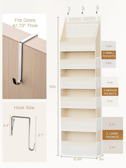 Over The Door Organizer That Turns Any Door Into A Storage Powerhouse With 6 Shelves And 13 Mesh Pockets, 55 LB Capacity, Beige