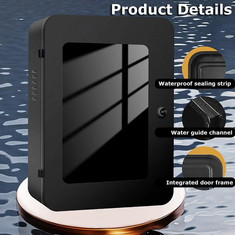 Heavy Duty EV Charger Enclosure Wall Mount Station Box With IP65 Waterproof Rain Protection And Kickass Weatherproof Steel Housing For Electric Vehicles Black close-up view with waterproof sealing strip and water guide channel.