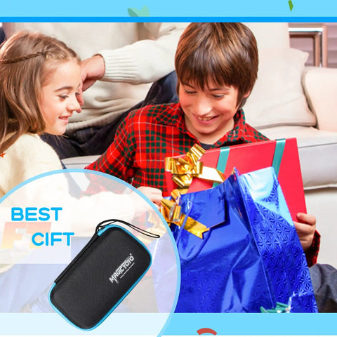 Boy opening gift with Yo-Yo Storage Bag With Soft Foam Padding, Holds Multiple Yo-Yos And Accessories, Lightweight Case shown inset