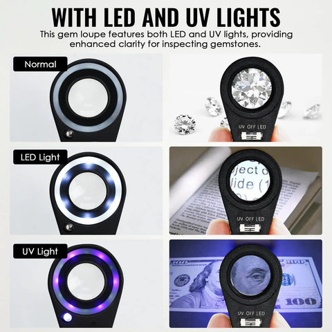 Foldable 10x Pocket Magnifier Loupe With UV And LED Light For Jewelry Rocks Coins Antiques And Stamps Illuminated Magnifying Tool For Watches Gems Hobbies And Eye Clarity Grab And Go