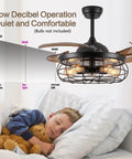 36 Inch Caged Ceiling Fan With Remote Control Industrial Vintage Chandelier Style Black Iron Cage 5 Light Fixtures 4 Blades