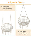 Cozy Hammock Chair Set Of 2 Macrame Swing Chairs With Tassels Bohemian Style Handwoven Cotton Rope Indoor Outdoor Beige Max 330 Lbs