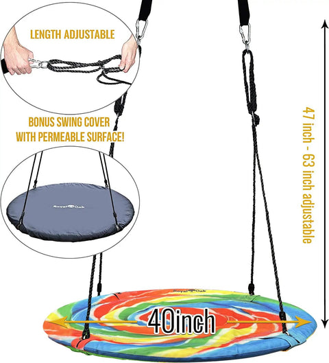 Giant 40 Inch Saucer Tree Swing With Heavy Duty 1680D Oxford Fabric, 700 Lb Weight Capacity, Steel Frame, adjustable length ropes