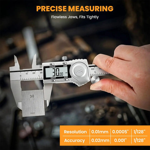 Using Digital Caliper 6 Inch All Metal IP54 Rated Tough As Nails With ABS Auto Off Inch mm Fraction Readout for precise measurements.