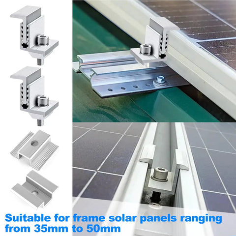 Built Tough Heavy Duty Solar Panel Clamp Kit Includes 28 Adjustable Aluminum End And Mid Mounting Brackets For Metal Tin Flat Roofs Solar Pv System Workhorse Upgrade with clamps on solar panel frames.