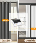 Pack Of 4 Blackout Curtain Panels 37x84 Inches Charcoal Grey Lightweight Thermal Insulated Grommet Drapes For Your Bedroom And Living Room Light Blocking Window Treatment Easy Hang, showing front and back views with layering details.