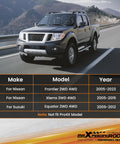 Truck equipped with 3 Inch Front And 2 Inch Rear Leveling Lift Kit For Nissan Frontier Xterra And Suzuki Equator 2005-2023 2005-2015 2009-2012 2WD 4WD Steel Lift Spacers For A Tough Aggressive Look, driving on a road.