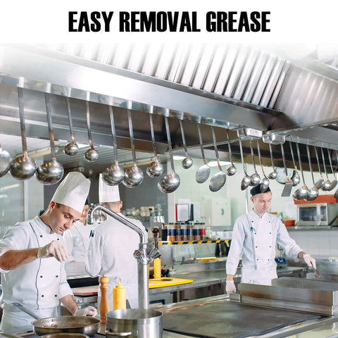 Chefs working under heavy duty commercial range hood grease filters, 19.5W x 19.5H x 1.9In, 430 stainless steel in kitchen