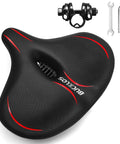 Wide Bike Seat For Men And Women Extra Large Comfort Saddle For E Bike Cruiser Exercise Peloton Super Comfy Foam And Silicone Cushions Ergonomic Design To Prevent Slipping And Rubbing, with mounting tools and wrench included.