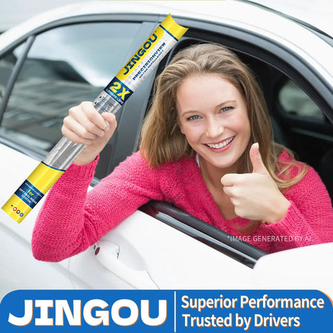 Pair Of 18 Plus 18 Inch Windshield Wiper Blades For Ford Ranger And Chevy Hhr All Season Rubber Wipers showcased by a smiling woman.
