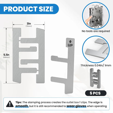 Image showing product size and dimensions of Heavy Duty Switch Box Straps For Electrical Outlet Repair F Clips For Plaster Ears Stable Box Support Holds Up To 50 Lbs And Prevents Loose Outlets Easy Install And Quick Fix.